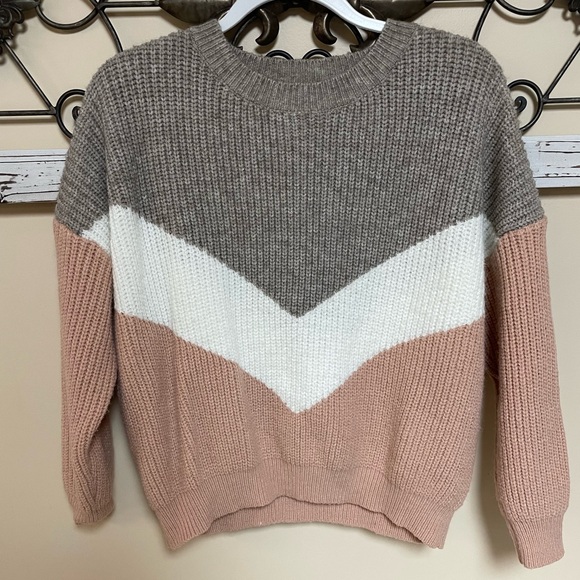 Shein Color-blocked Pink, White, and Tan Knit Sweater, Size Small - Picture 1 of 5